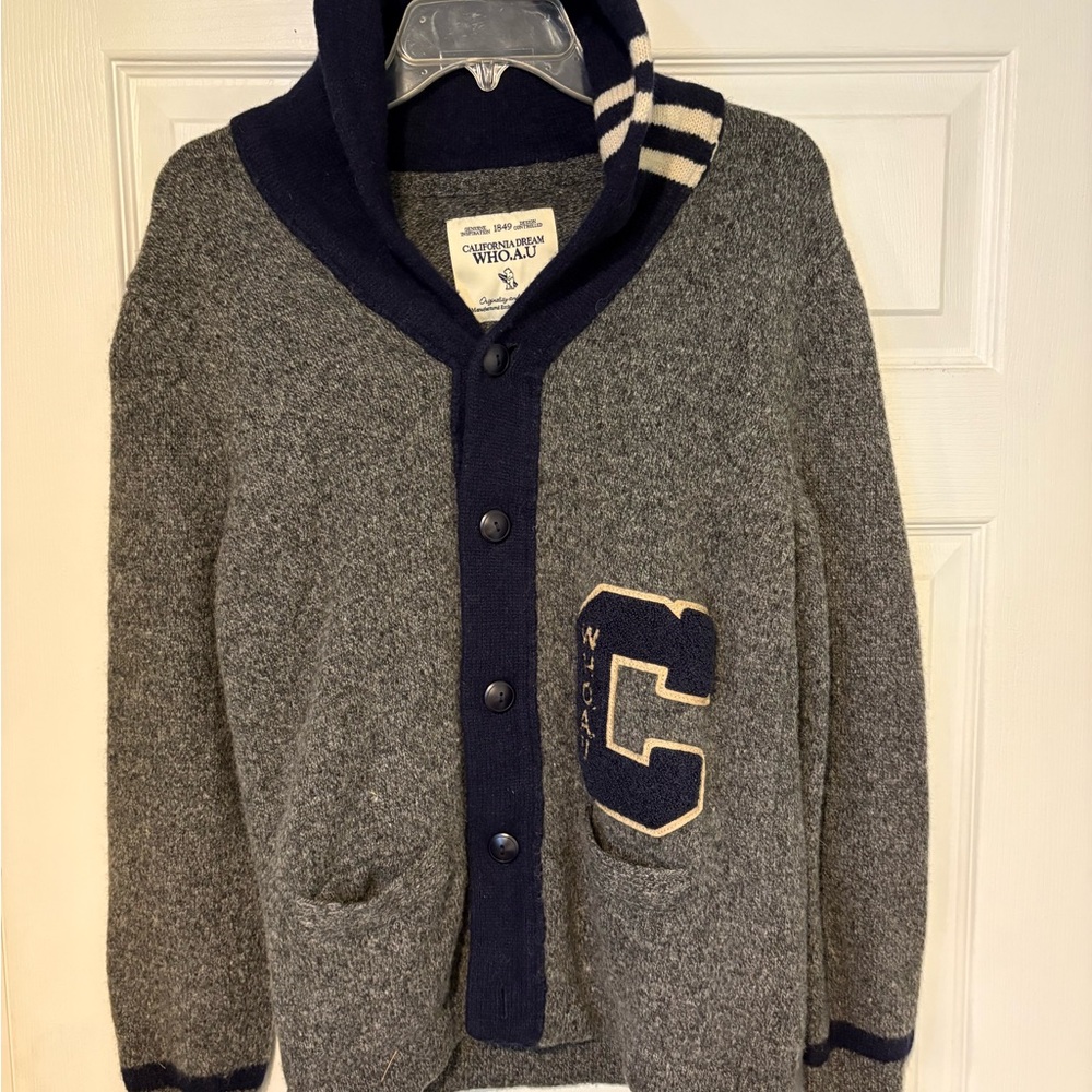 Woolrich Gray Cardigan with Dark Blue Trim
